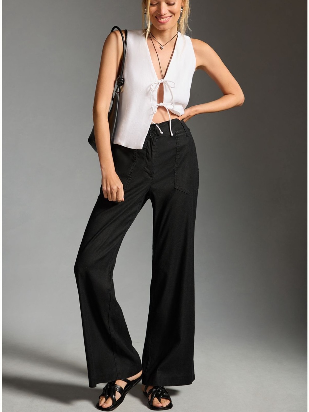 Maeve Naomi Linen Wide Leg Flare Pants - Picture 1 of 5